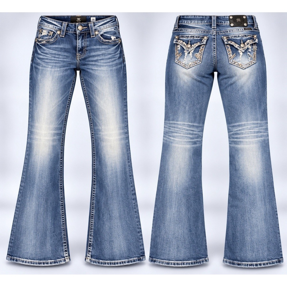 Miss Me sig Boot Jeans womens 33x31 Y2K Low Rise Rhinestone sequins thick stitch
